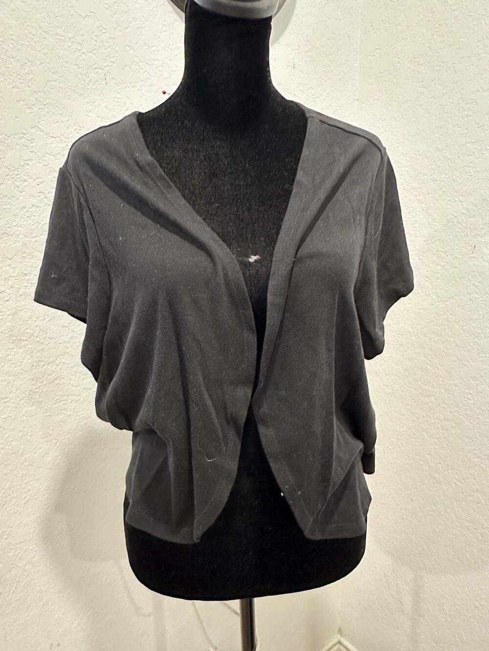 Quacker Factory Short Sleeve Open Front Cardigan Black XL Cardigan